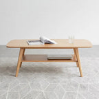 Grondin Nordic Natural Solid Wood 2-Tier Coffee Table with Shelf, Rectangle Accent Cocktail Table