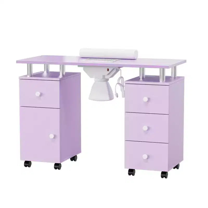 42.5 in. White MDF 3-Drawer Manicure Table Nail Desk with Storage, Doors, Electric Dust Collector