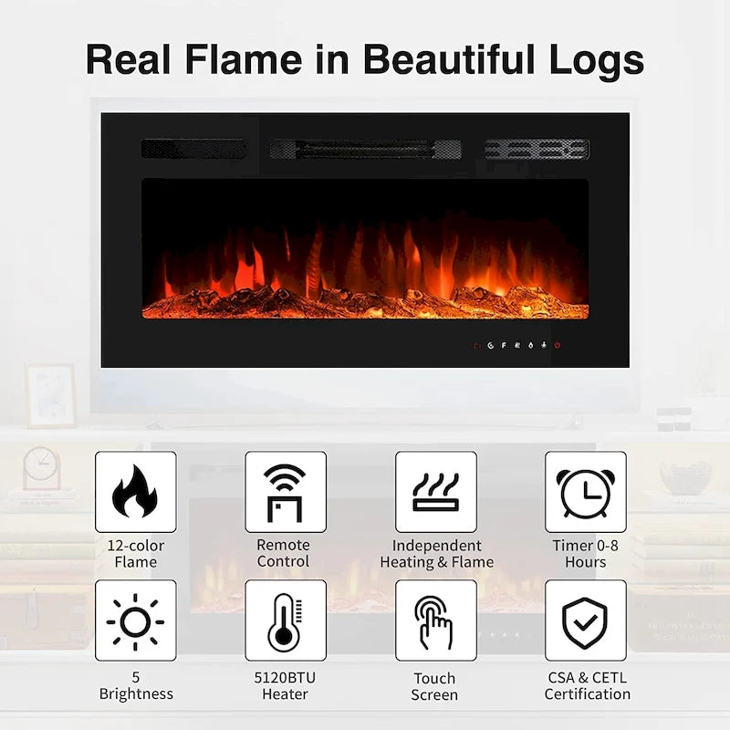 36 Electric Fireplace TV Stand, Entertainment Center & TV Console for TVs up to 80, Modern Fireplace Heater for Living Room