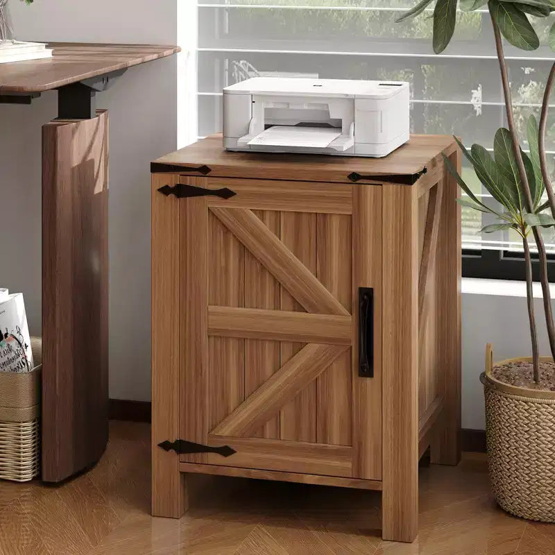2Pcs Farmhouse Nightstand with Charging Station, Rustic Barn Door Bedside Table with Adjustable Shelf, Small End Table for Bedroom and Living Room
