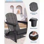 Folding Adirondack Chairs Set of 2 with Side Table, HDPE Plastic Wood Texture, 380lbs Capacity,Weather Resistant Outdoor Set for Patio, Deck,Fire Pit