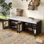 Whisen Rustic Wood Storage Bench, Entryway Shoe Bench with Removable Cushion, Adjustable Shelves