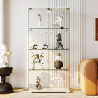 4-Tier Tempered Glass Display Cabinet, Full-Glass Curio Case with LED Lights & Human Body Sensor, Storage Cabinet for Collectibles & Decor