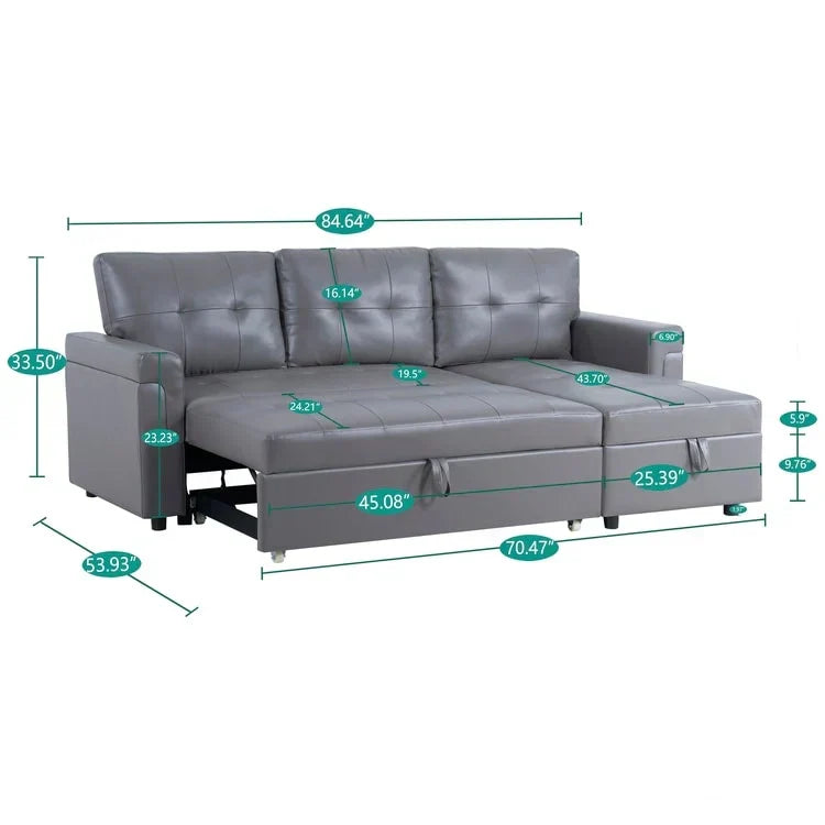 Convertible Reversible Sectional Sofa with Pull-Out Sleeper Bed, Hidden Storage Chaise, and Durable Legs