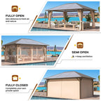 EROMMY Hardtop Gazebo,Outdoor Pergola with Double Roof & Netting & Curtains,Heavy Duty Canopy for Patio, Backyard, Pool party