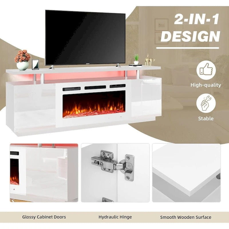 36 Electric Fireplace TV Stand, Entertainment Center & TV Console for TVs up to 80, Modern Fireplace Heater for Living Room