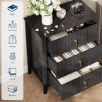 2Pcs Fluted Wood Nightstands, 27.5 Wide 3-Drawer Dresser Set, Modern Bedside Tables, Chest of Drawers for Bedroom, Living Room