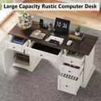 60 Farmhouse Executive Desk for Home Office - Wooden Writing Desk with Drawers, Cabinet Storage, Rustic Home Office Desk for Work Study