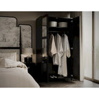100% Solid Wood 2-Door Urban Wardrobe Armoire with Solid and Mirrored Doors