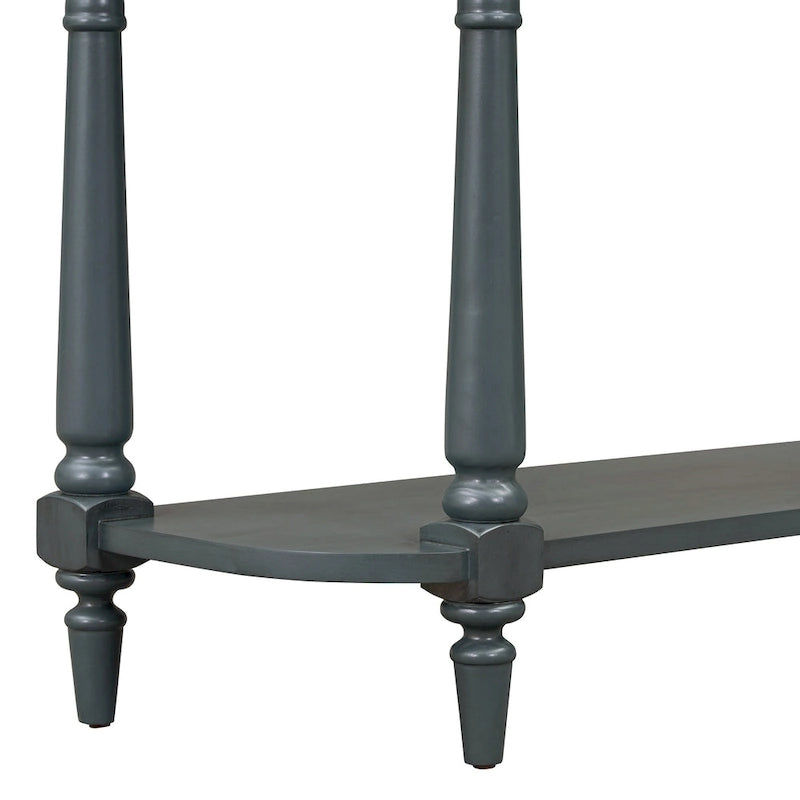 Retro Narrow Console Table with Curved Corner, Top Drawer & Open Shelf