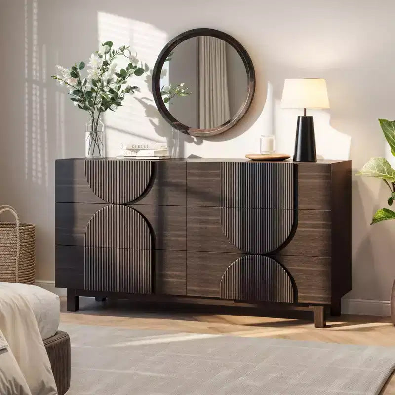 6-Drawer Modern Geometric Dresser, Half-Circle Accent Wide Storage Chest for Bedroom & Living Room