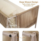 4 PCS Outdoor Rope Patio Set for 4 with Cushions and Glass Table