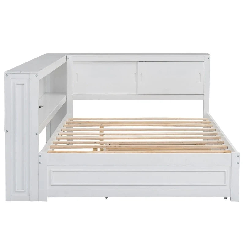 Full Daybed with Shelves, USB Charging, LED Lights & Twin Trundle