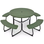 Costway Outdoor 8-person Round Picnic Table Bench Set with 4 Benches & Umbrella Hole Black/Grey/Green/White