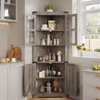 69 Tall Corner Cabinet, Farmhouse Corner Storage Cabinet, Space Saving Storage, Glass Door, Adjustable Shelves, for Living Room, Kitchen