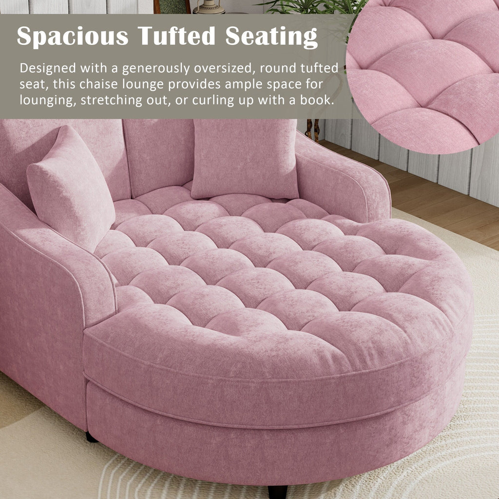 Chenille Chaise Lounge Sofa Bed, Upholstered Sofa Couch with Tufted Backrest and 2 Detachable Pillows for Living Room