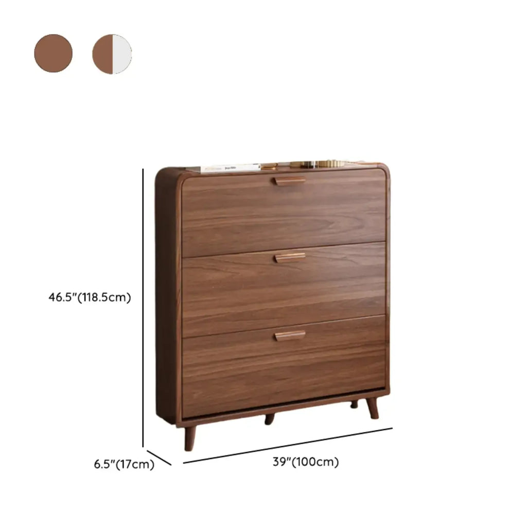 Traditional Hidden Adjustable 3 Tiers Solid Wood Shoe Cabinet