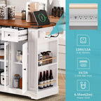 Kitchen Island w/Drop Leaf, 3 Drawers & 5 Open Side Racks, Rolling Kitchen Cart w/ 2 Tempered Glass Cabinet Doors & Power Outlet