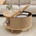 NAYSAYE Round Coffee Table with Storage, 31.5 Fluted Center Table for Living Room, Modern Walnut Wood Circle End Table for Small Space