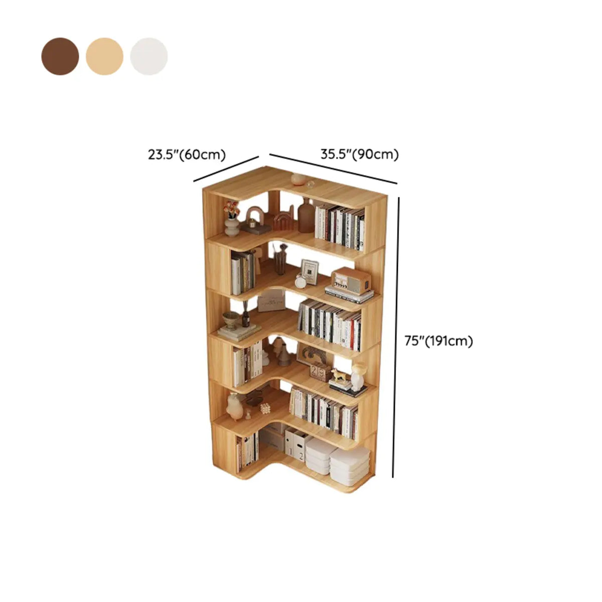Manufactured Wood Corner Bookshelf with 6 Shelves