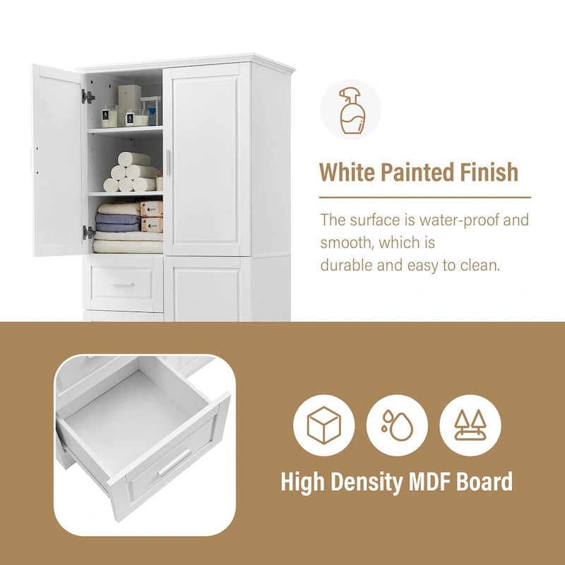 Tall and Wide Storage Cabinet with Doors for Bathroom/Office