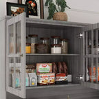 Famapy 61.2W Gray Storage Cabinet Buffet Hutch Kitchen Pantry Cabinet with Ornate Base Trim: Blend of Elegance and Utility