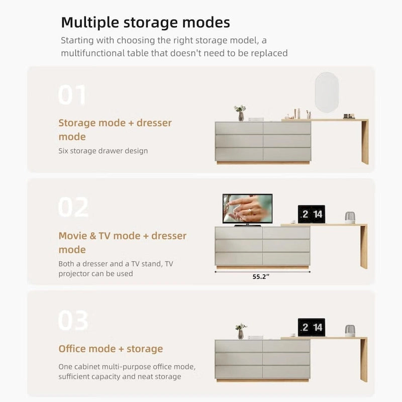 55.2-inch white corner desk with 6 drawer storage