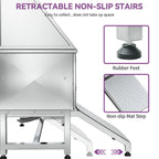 50 W Stainless Steel Adjustable Pet Grooming Tub with Steps Ramp