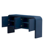 Arched Storage Cabinet Sideboard with 4 Stripes Doors and Adjustable Shelves, Modern Entryway Cabinets with Pine Leg