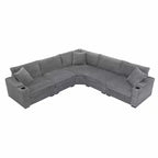106 Convertible L Shaped Sectional Sofa Corduroy Corner Couch with Armrest Storage Cup Holders USB Charger Oversized Comfy Modular Sofa