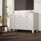 Dresser for Bedroom, 6 Drawer Wide Dresser Storage Organizer, Modern Wooden Chest of Drawers with Metal Handles for Hallway, Entryway, Home Office