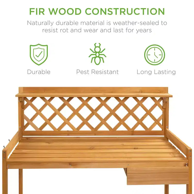Best Choice Products Outdoor Wooden Garden Potting Bench, Workstation Table w/ Cabinet Drawer, Open Shelf