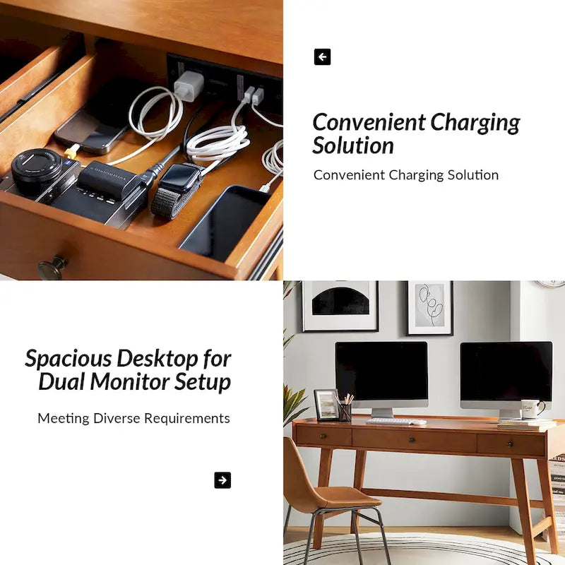 Eugenia Mid-century Office Desk with Drawer Divider&Cable Management&Charging Station by HULALA HOME