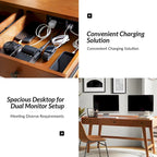 Eugenia Mid-century Office Desk with Drawer Divider&Cable Management&Charging Station by HULALA HOME