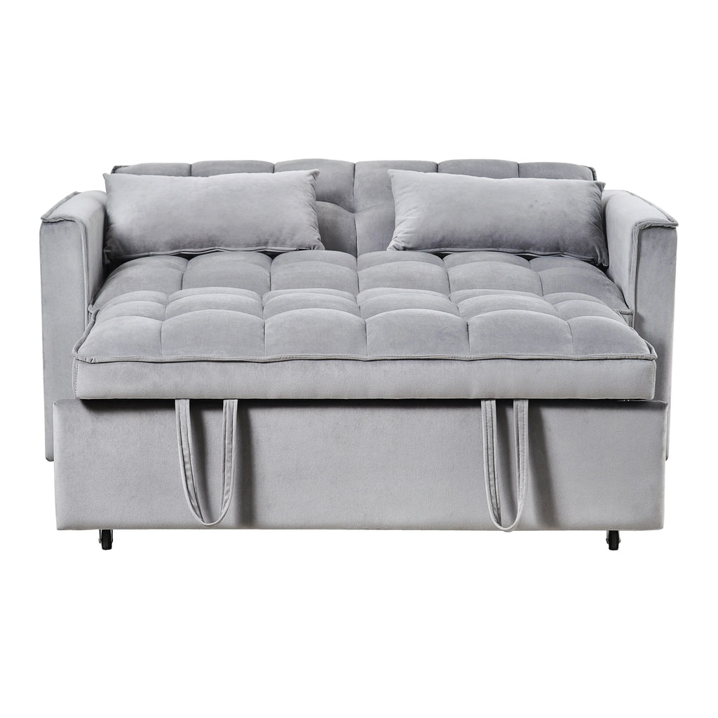 Modern Pull-Out Couch Bed, 3-in-1 Sleeper Sofa with Adjustable Backrest, Velvet Loveseat, Pillows & Side Pockets