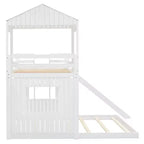 Luxystar Twin Over Full Wood Bunk Bed with Playhouse, Slide and Guardrails