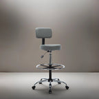 Height Adjustable Drafting Stool - With Premium Leather, Rolling Wheels