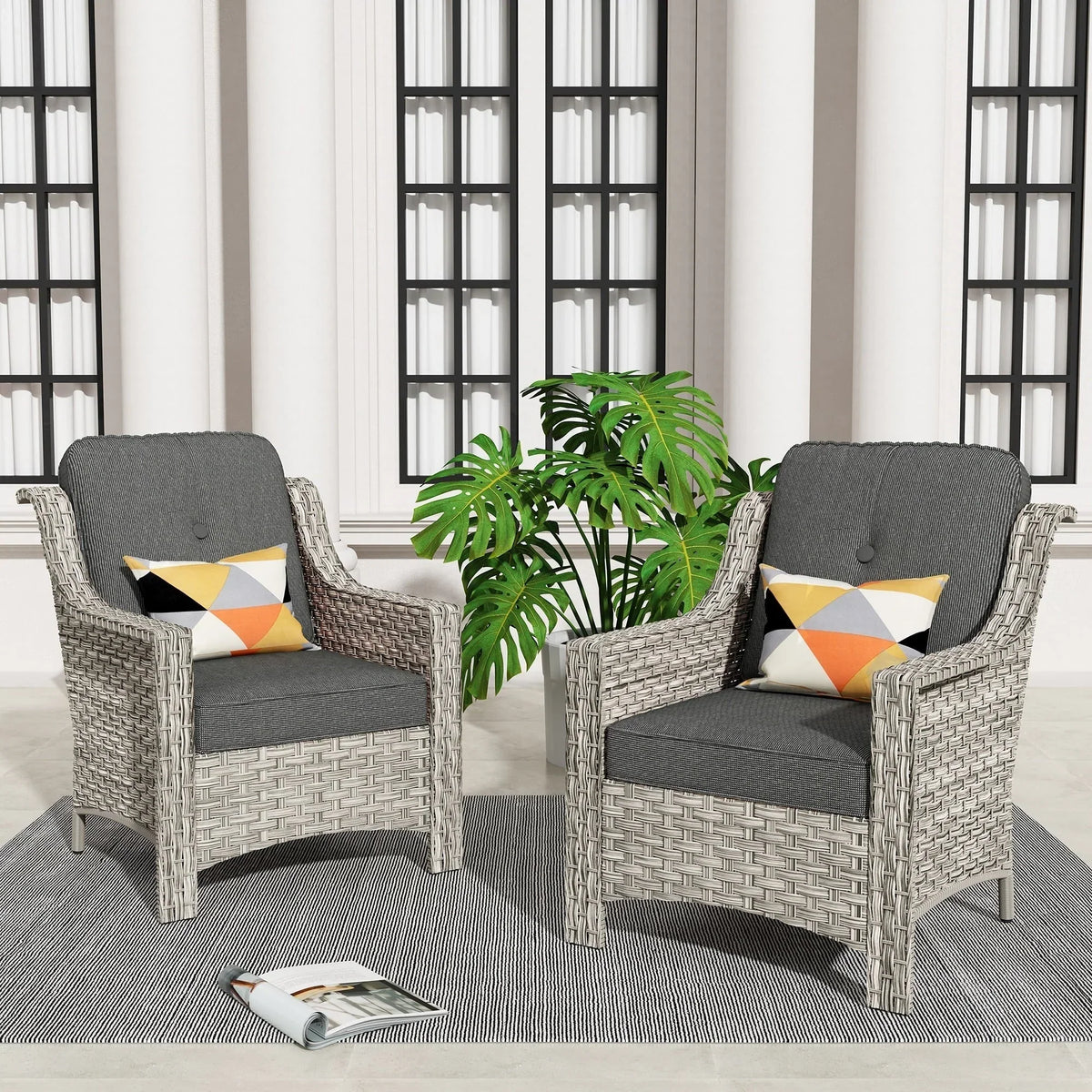 HOOOWOOO 2-piece High Back Wicker Rattan Outdoor Patio Chair Set