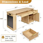 GDFStudio Haoran 55 Modern Fluted Office Desk with Power Outlet, Keyboard Tray, Door and Drawers