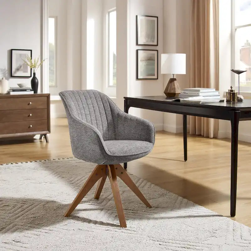 Modern Home Office Swivel Arm Accent Chair with Wood Legs