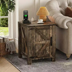 2Pcs Farmhouse Nightstand with Charging Station, Rustic Barn Door Bedside Table with Adjustable Shelf, Small End Table for Bedroom and Living Room