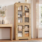 70 Tall Kitchen Pantry Cabinet, Modern Display Cabinet with 4 Arched Glass Doors and Adjustable Shelves, for Kitchen, Living Room, Dining, Bathroom
