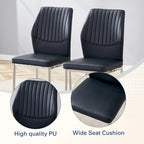Luxury Simple Chair Set of 6 PU High Resilience Dining Chair with Metal Silver Leg Kitchen Armless Side Chair