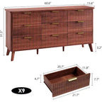 Fluted 9-Drawer Dresser, 60.6 Wide Wood Chest of Drawers with Deep Storage, for Bedroom, Living Room, or Hallway Use