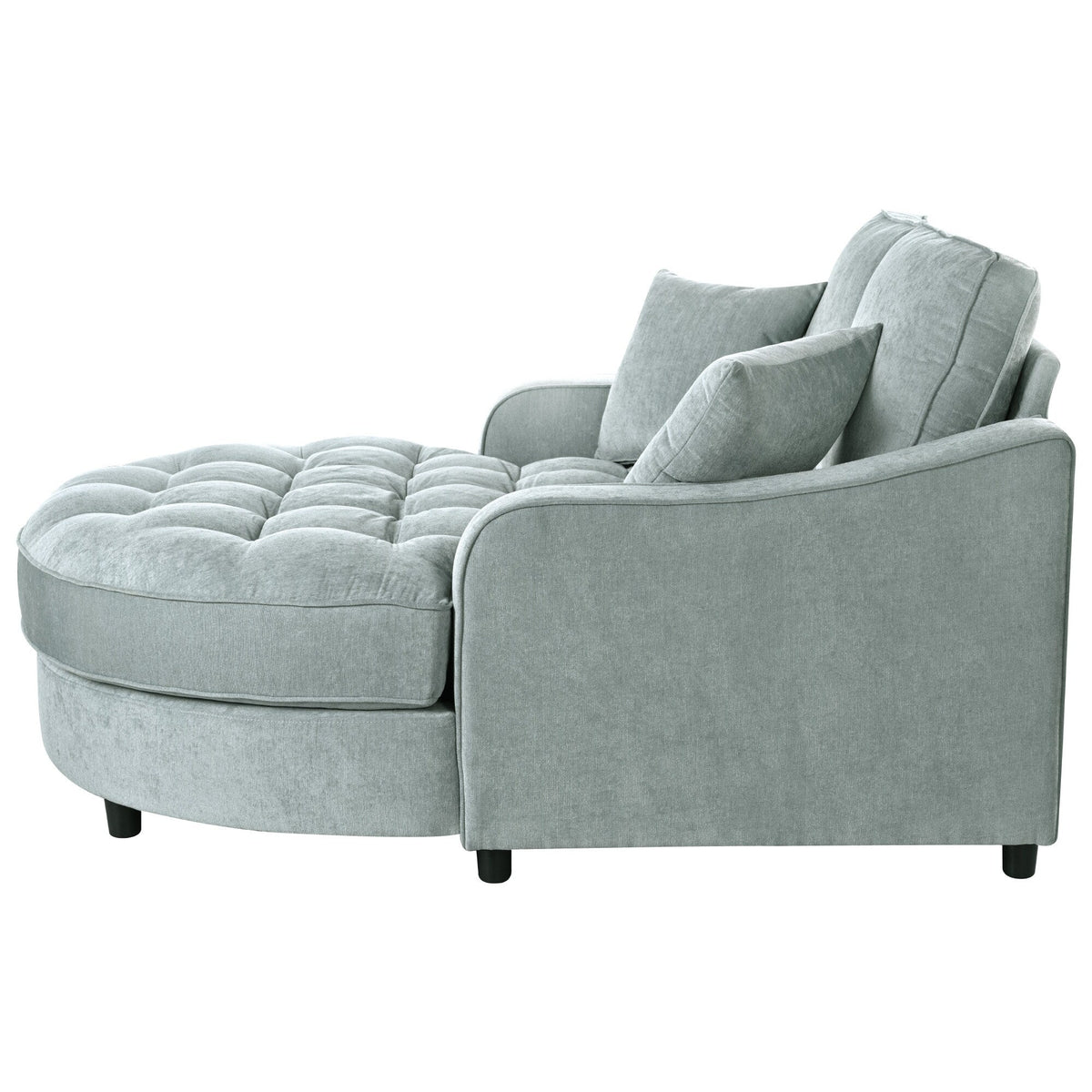 Chenille Chaise Lounge Sofa Bed, Upholstered Sofa Couch with Tufted Backrest and 2 Detachable Pillows for Living Room