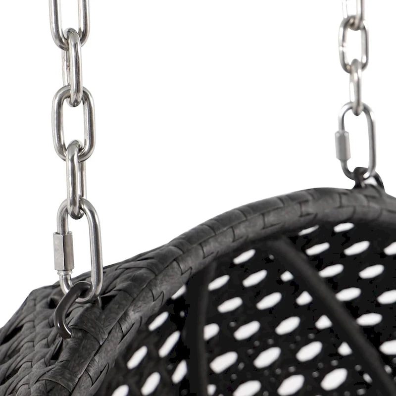 LeisureMod 2 Person Hanging Egg Chair with Stand - Outdoor/Indoor Rattan Wicker Patio Swing Hammock Lounger with Cushions