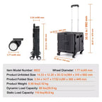 Foldable Utility Cart, 110 lbs Load Capacity, Folding Portable Rolling Crate Handcart with Heavy Duty Telescoping Handle and 4 Rotate Wheels