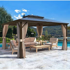EROMMY Hardtop Gazebo,Outdoor Pergola with Double Roof & Netting & Curtains,Heavy Duty Canopy for Patio, Backyard, Pool party