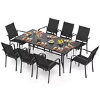 Gymax 9PCS Patio Dining Set Rectangular Table & Stackable Chairs w/Umbrella Hole