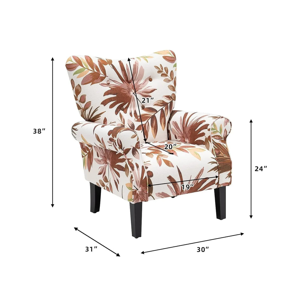 Erommy Modern Accent Chair, High Back Armchair, Upholstered Fabric Button Single Sofa with Wooden Legs for Living Room